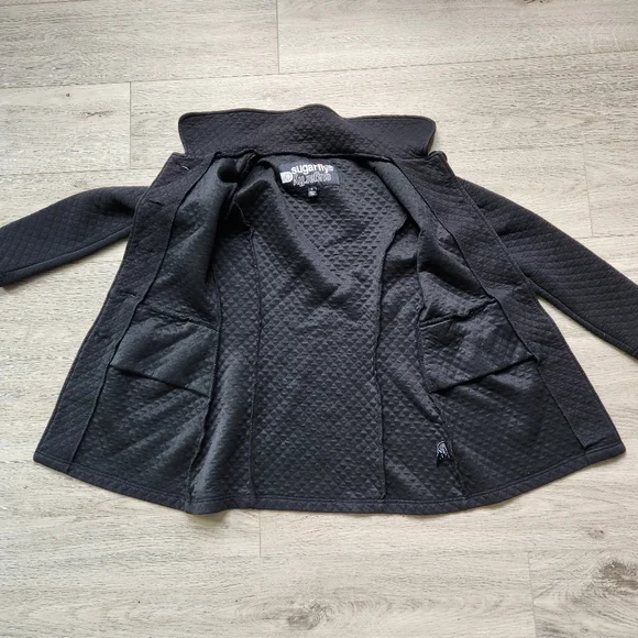 Sugarfly Black Quilted Coat Button Womens Small Fall Jacket Cotton - Picture 5 of 11
